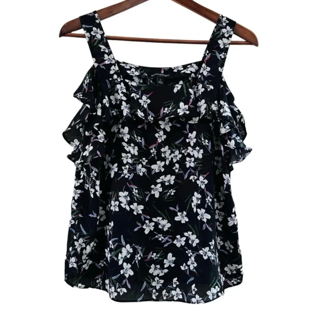 Banana Republic Black with Floral Print Floral Tank Top size Small - Picture 1 of 7